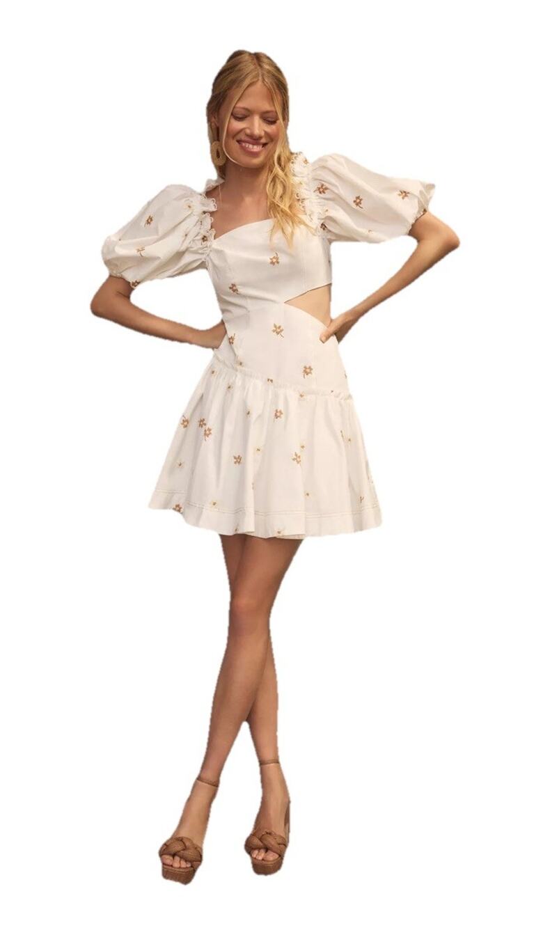 En Saison Rowan Mini Dress Large NEW Puff Sleeve Cotton Cut Out Fit & Flare